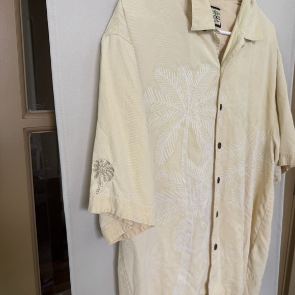 Jamaica Jaxx Men's Large Yellow Palm Tree 100% Silk Short Sleeve Button Up Shirt - Picture 2 of 6